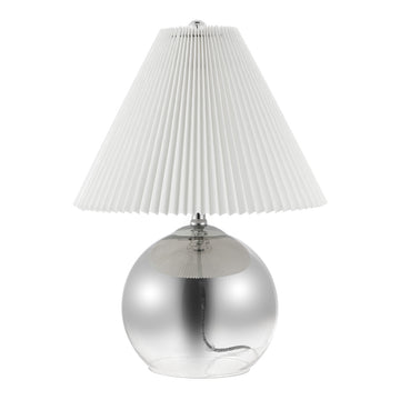 Louisa 22.5" Mid-Century Modern Round Glass/Iron Pleated Shade LED Table Lamp - JONATHAN Y